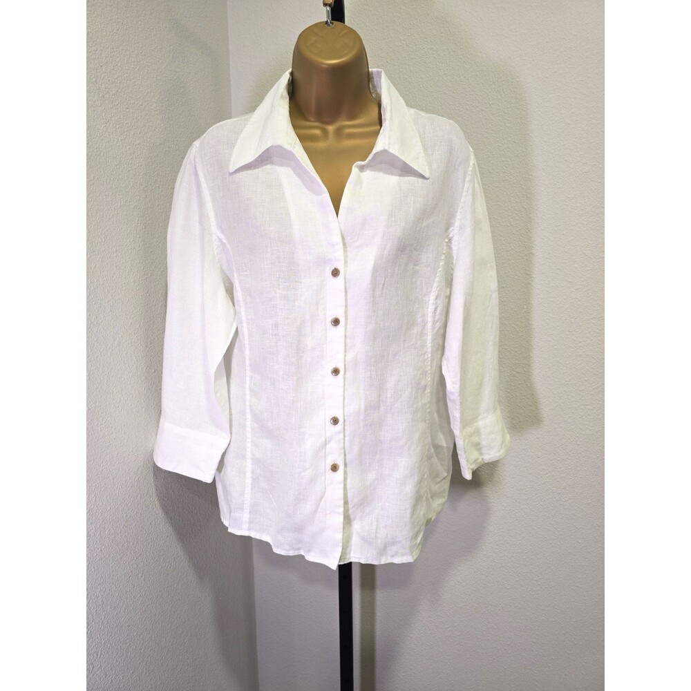 David N 100% Linen Button Shirt Womens XL White Tailored Minimalist Clean Lines